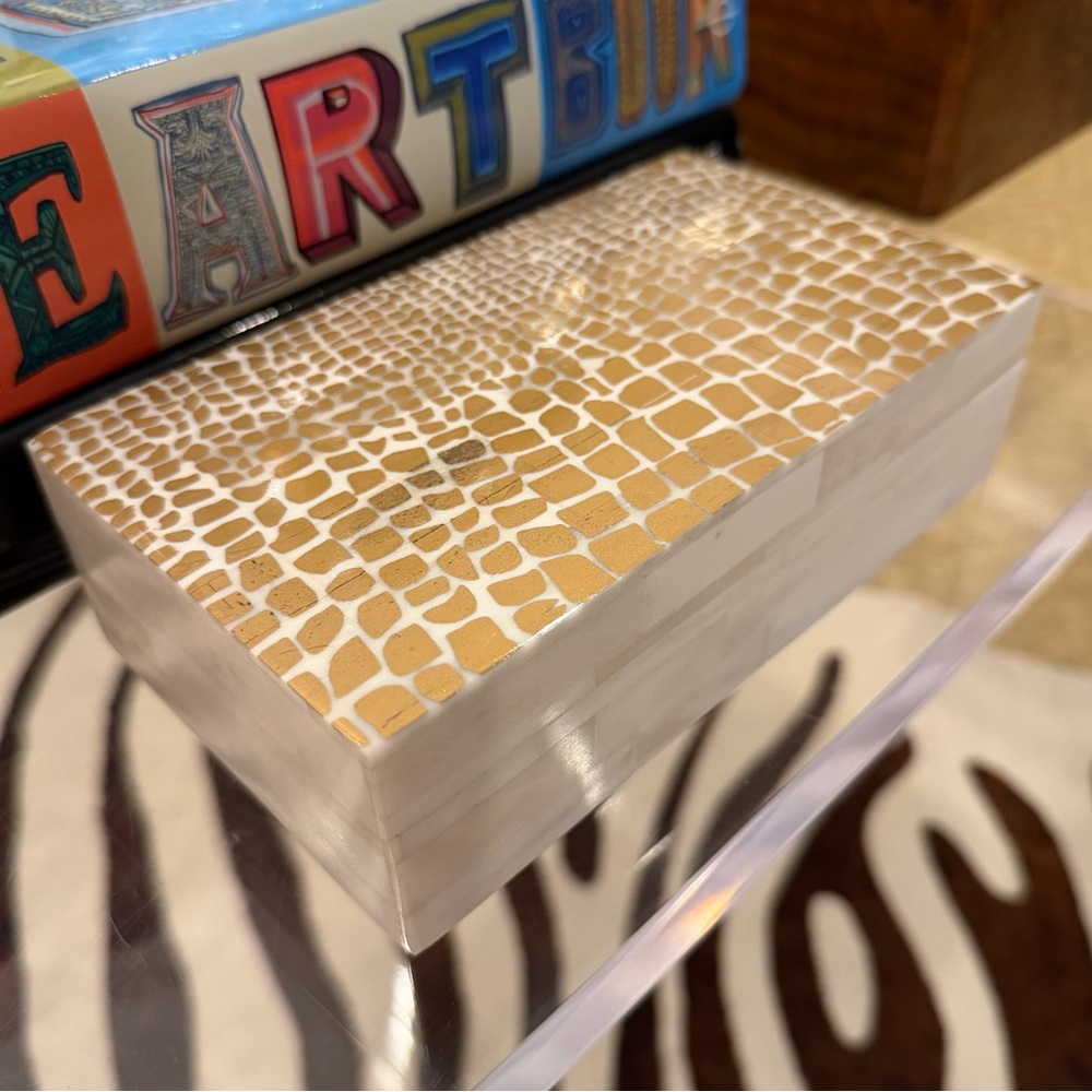 NWT C. Wonder Ivory Gold Faux Snakeskin Trinket Jewelry Box